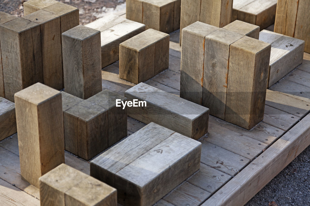 Wooden blocks of different sizes and heights