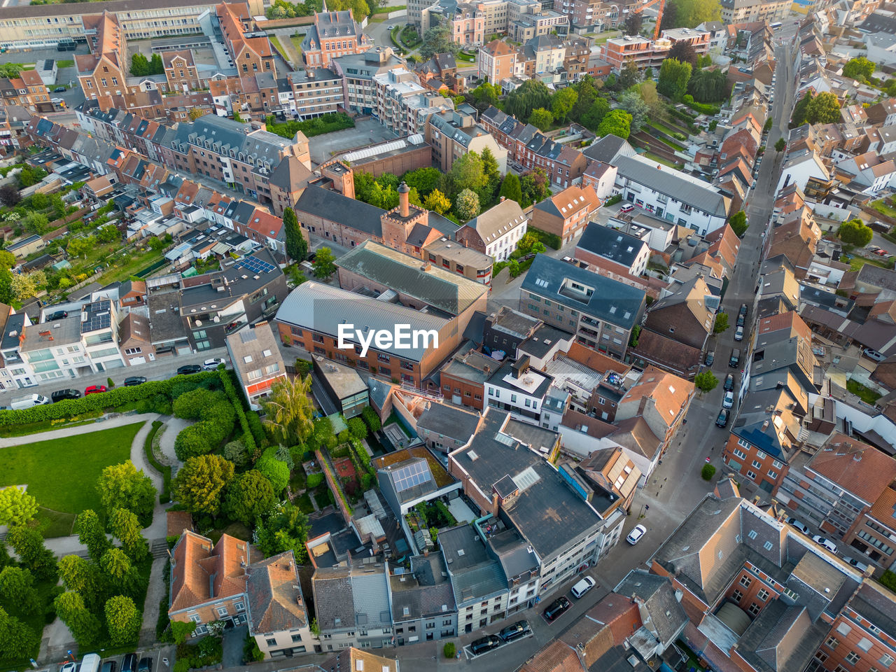 high angle view of buildings in town