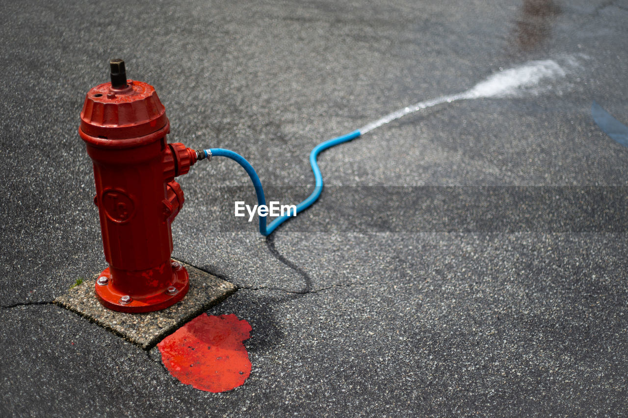 High angle view of fire hydrant on road