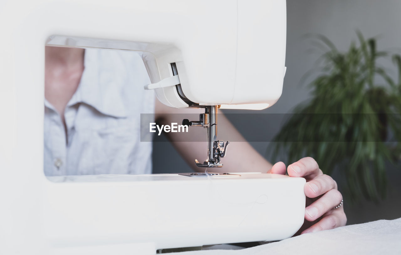 close-up of sewing machine at home