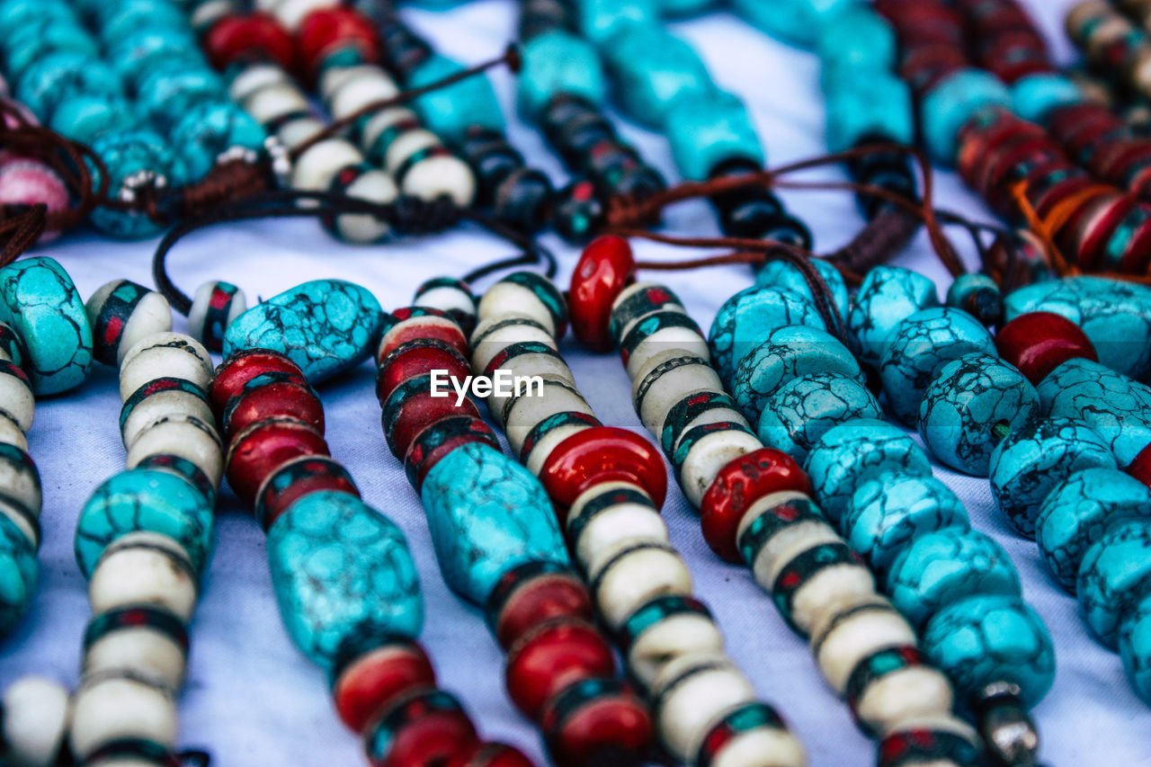 Close-up of multi colored decorations for sale in market