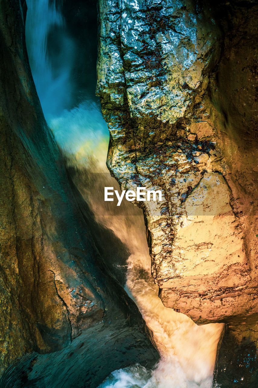 The trummelbach falls in the swiss mountains.