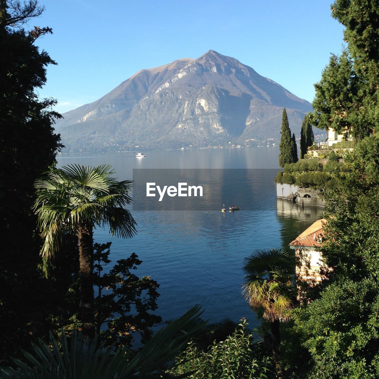 Lake with mountain in background