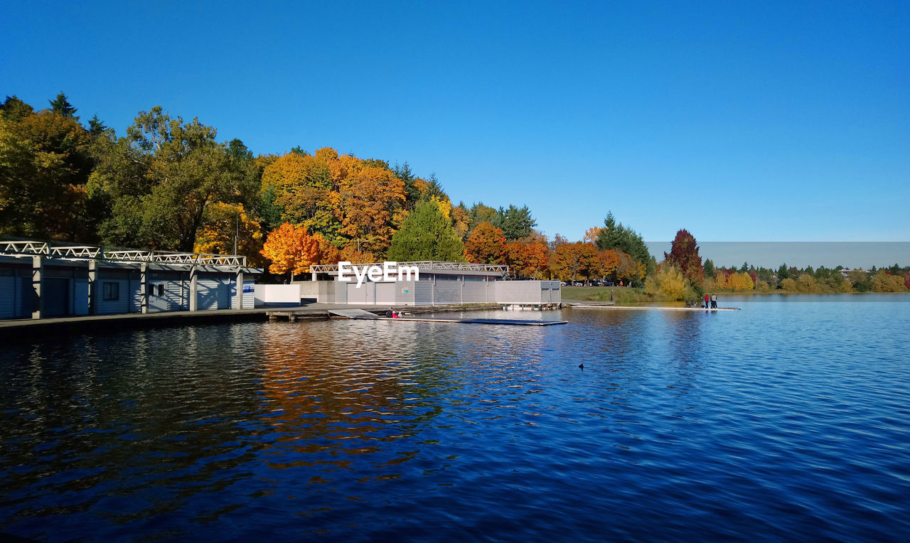 SCENIC VIEW OF LAKE AGAINST CLEAR SKY