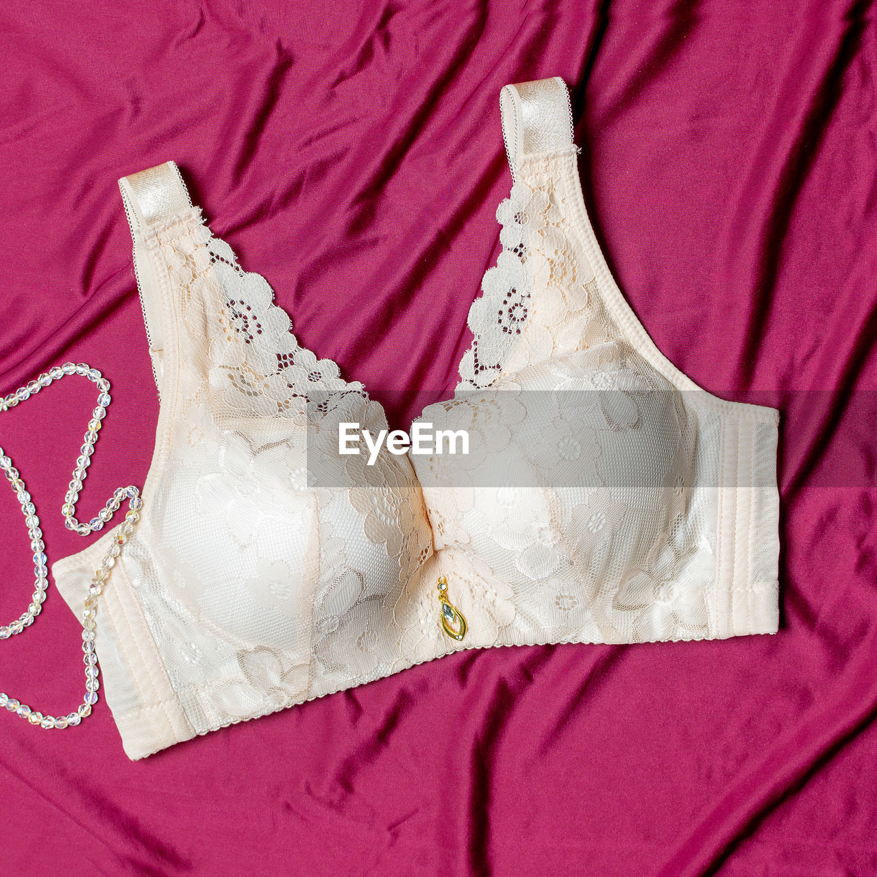 High angle view of bra on bed