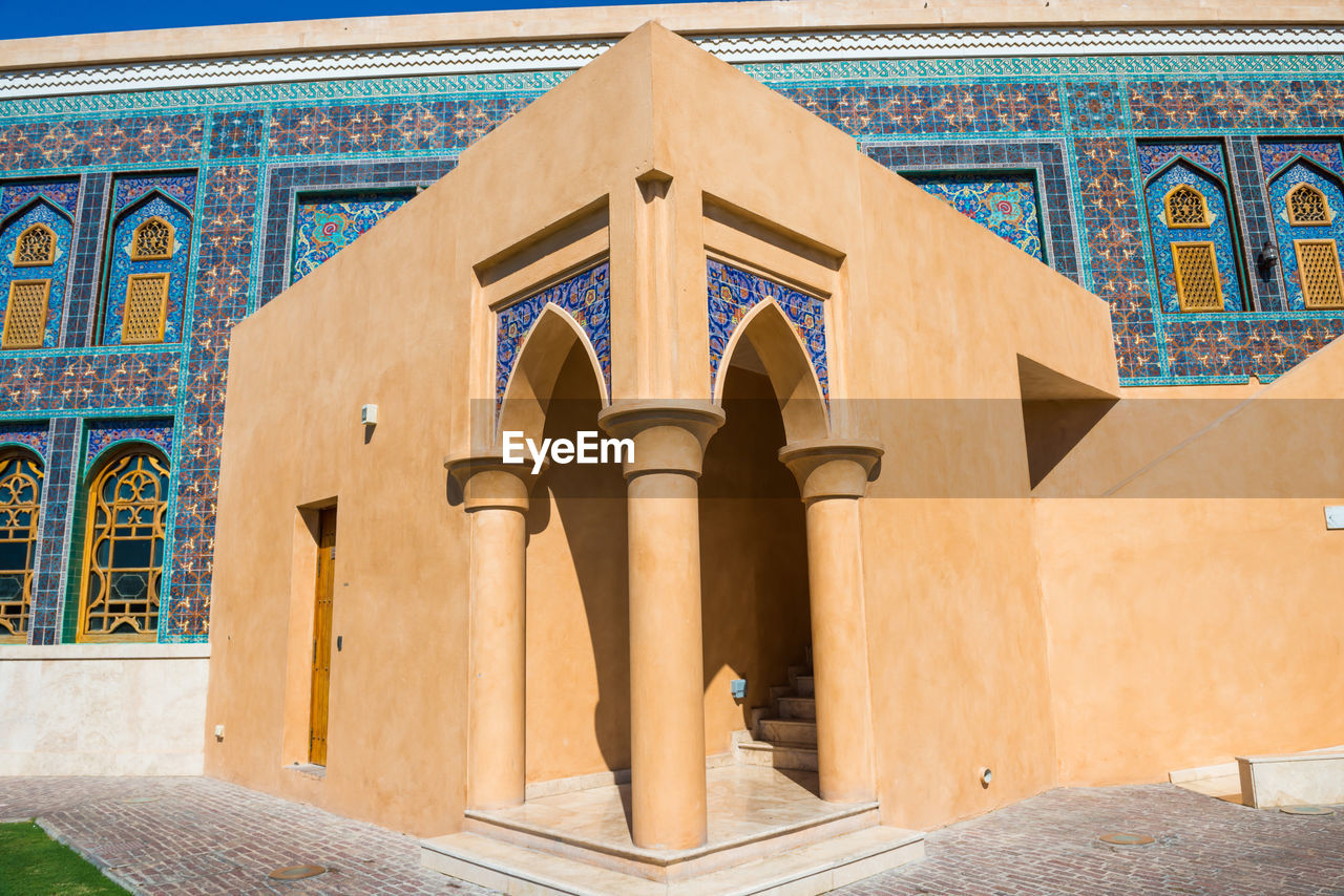 Side entrance of mosque katara masjid in katara cultural village. doha, qatar