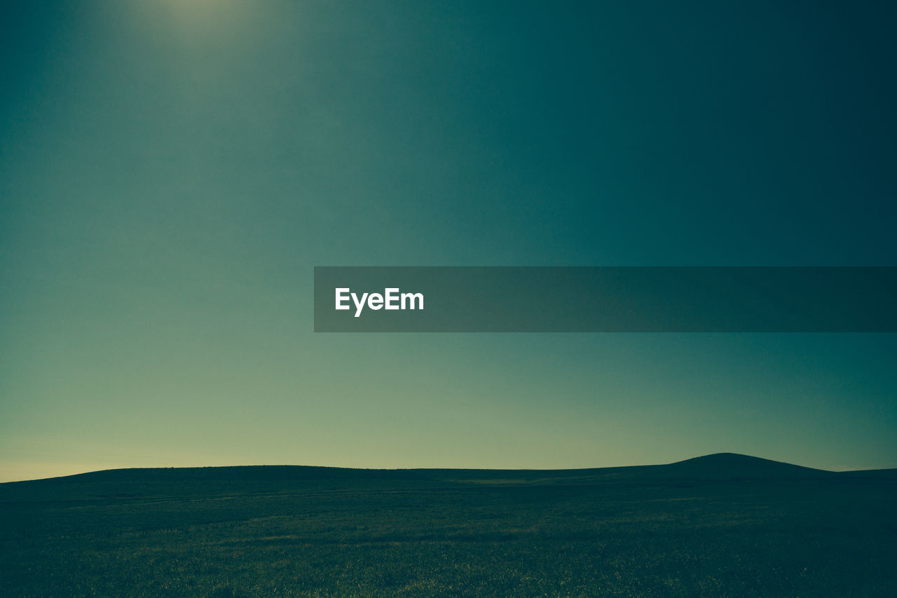 Scenic view of field against clear sky