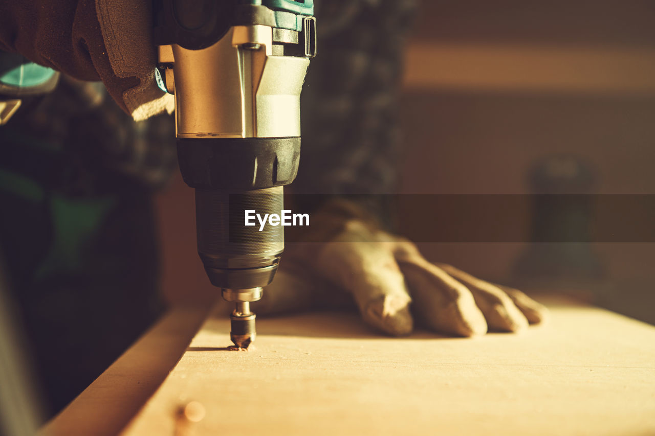 close-up of sewing machine on table