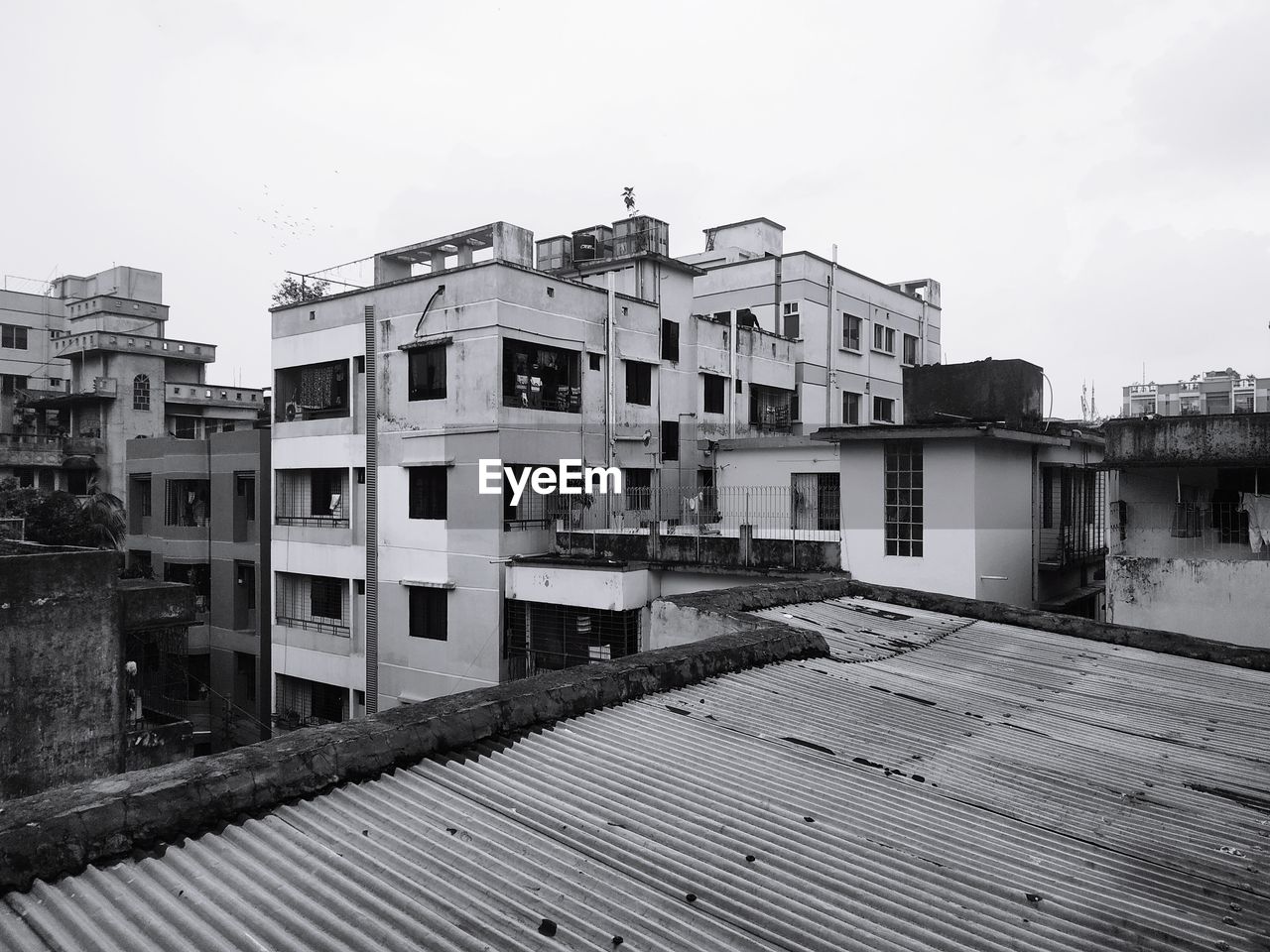 Residential buildings against clear sky