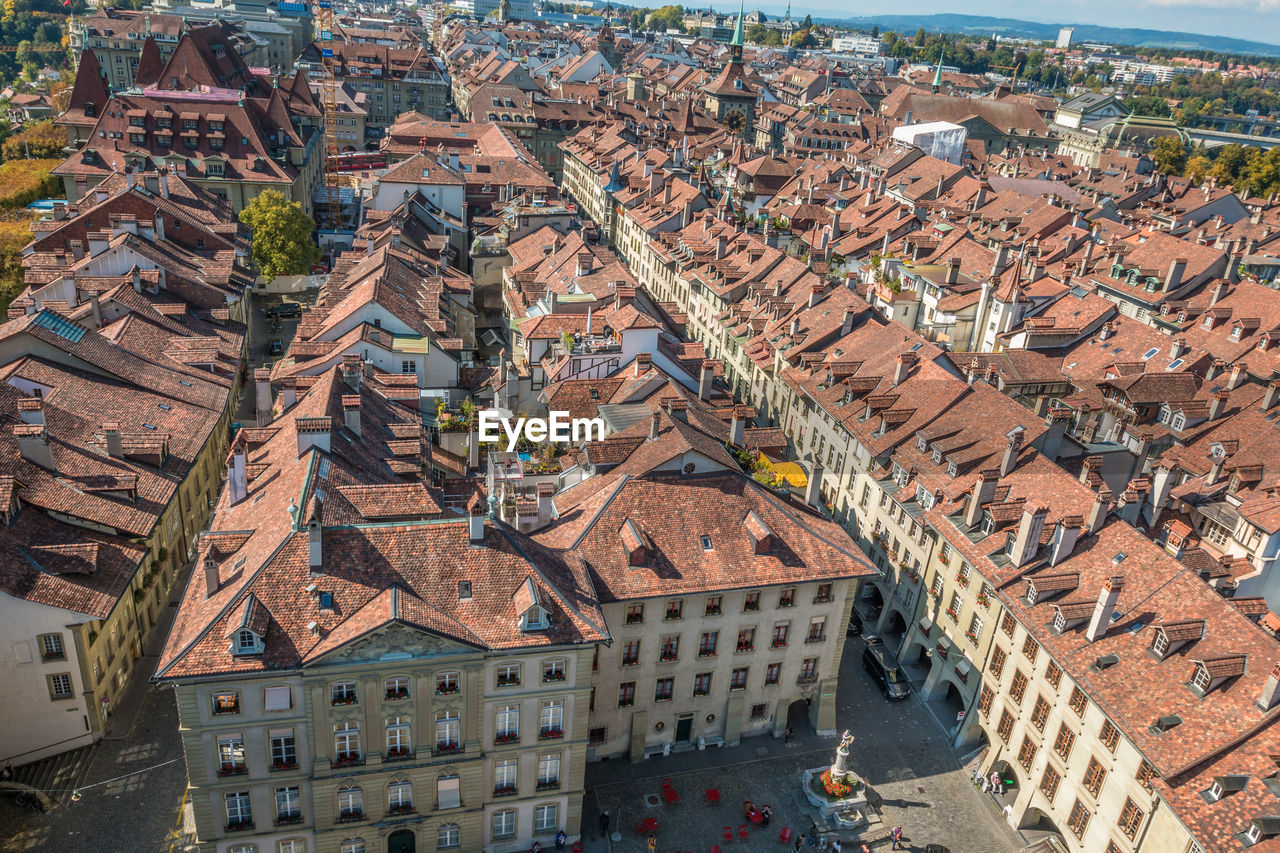 High angle view of buildings in city