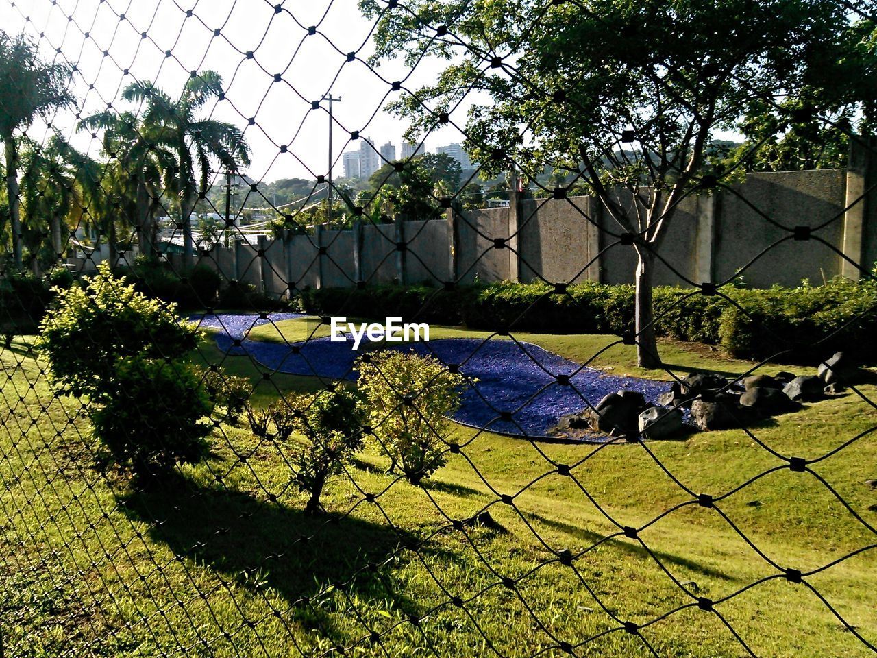 Park seen through chainlink fence