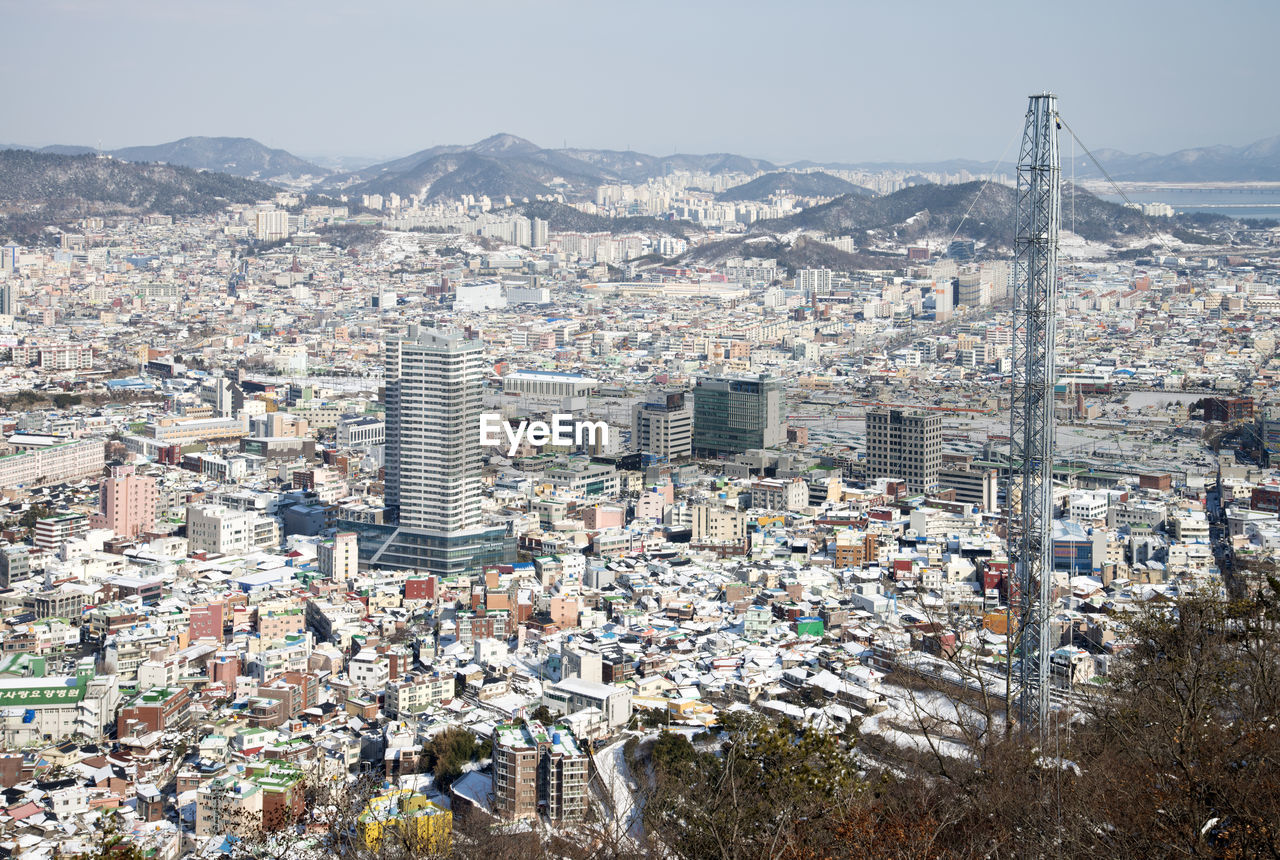 High angle view of townscape against sky