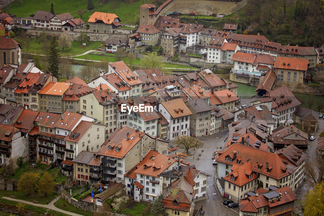 Scenic fribourg cityscape with historic buildings and river