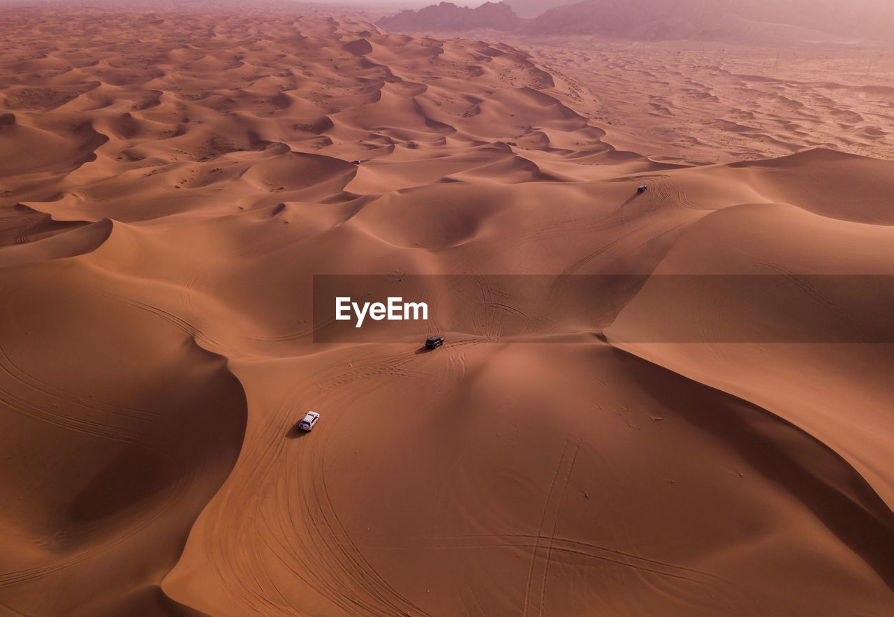 Aerial view of sand dunes in desert