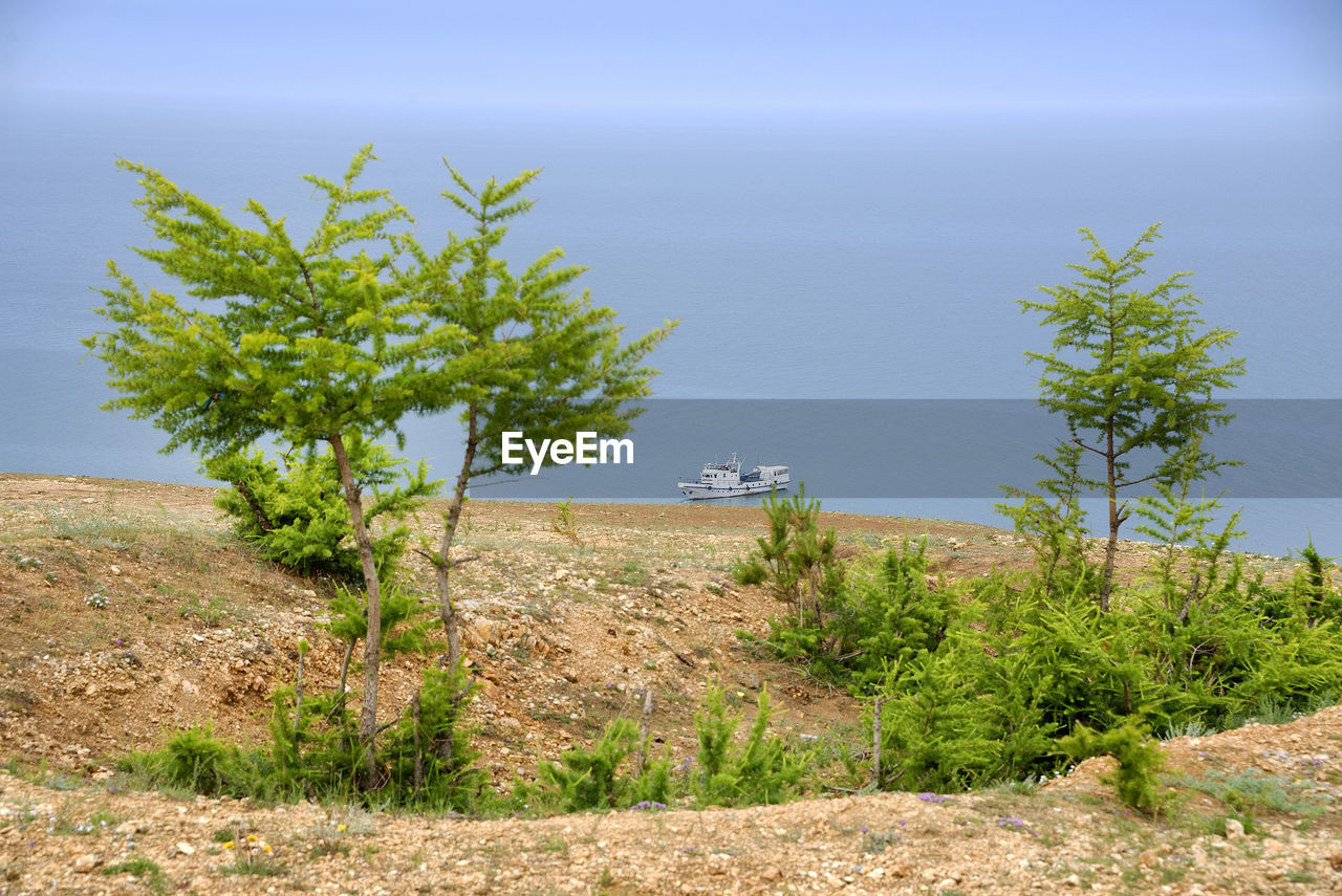 Distant view of ship on sea