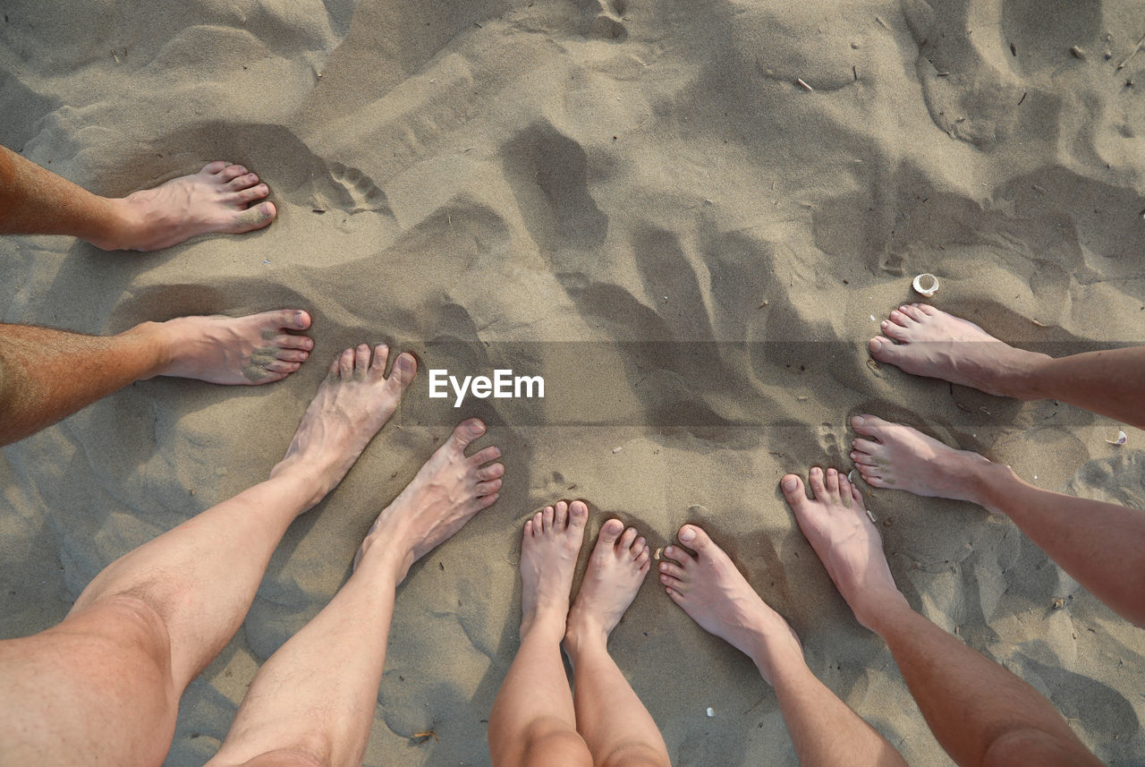 Ten feet of family of five on the sandy beach 10