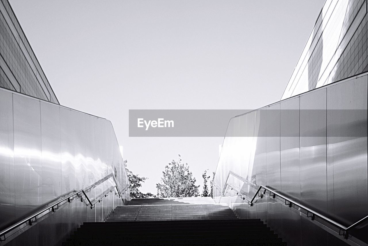 Low angle view of staircase against clear sky