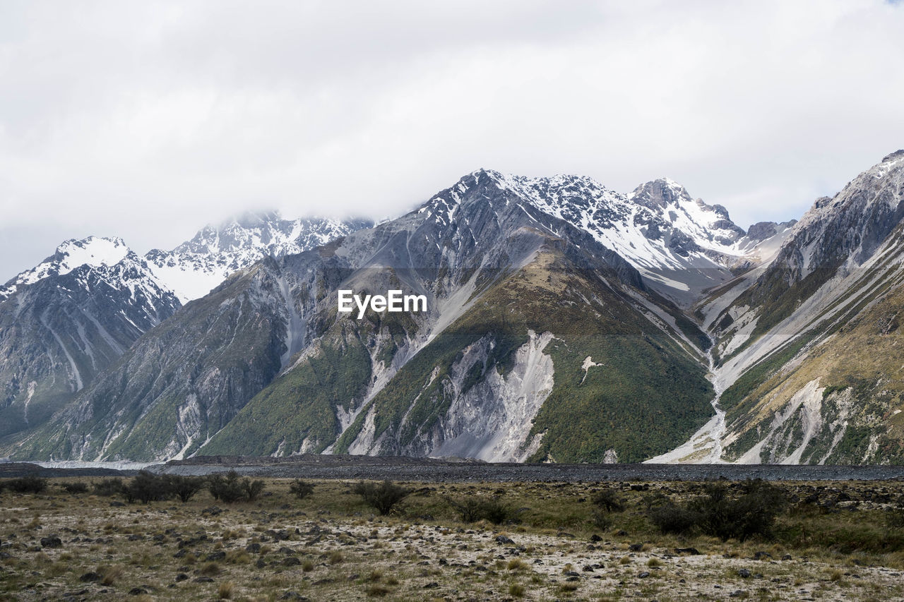 Scenic view of snowcapped mountains against sky