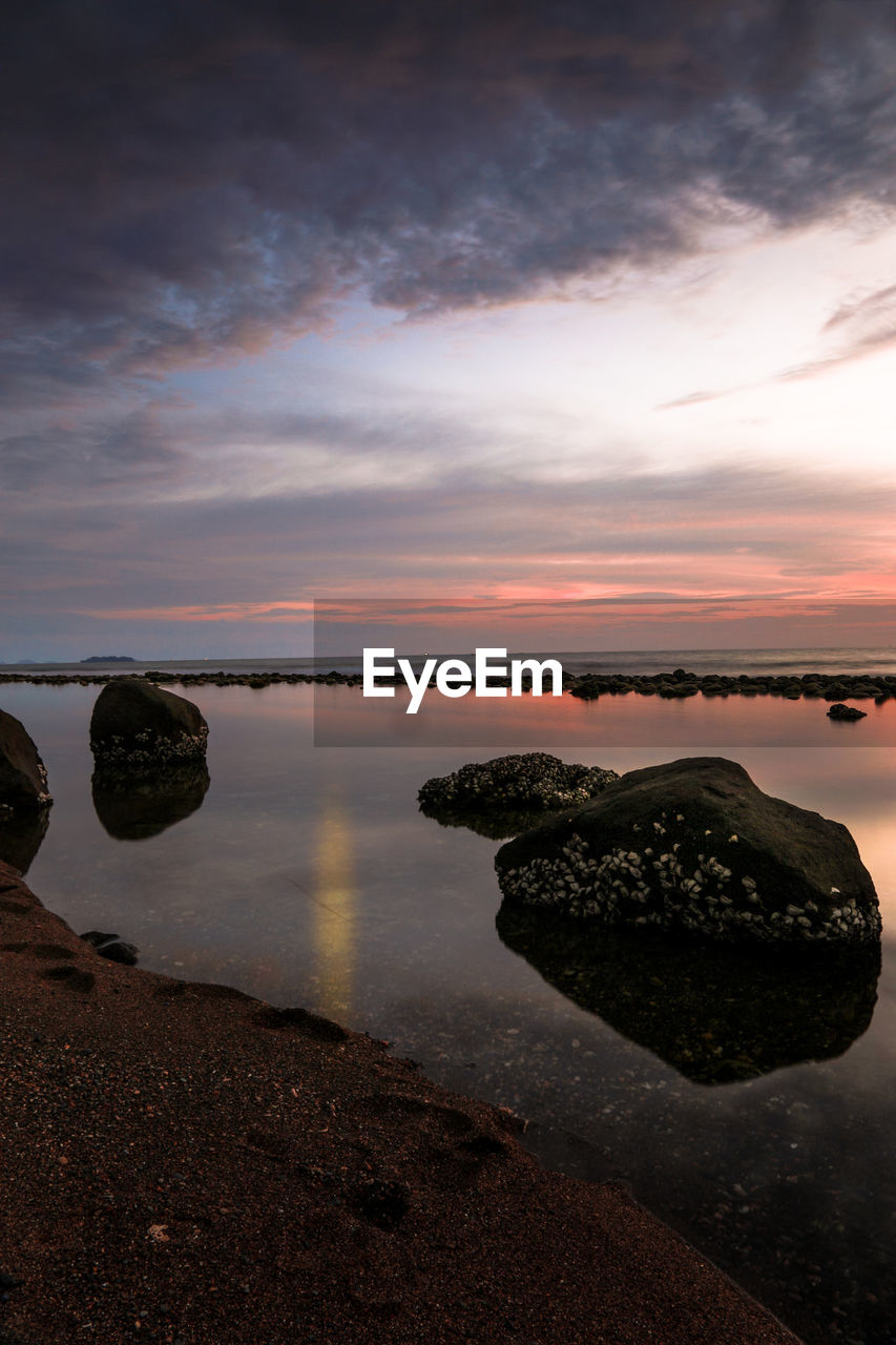 SCENIC VIEW OF SEA AT SUNSET