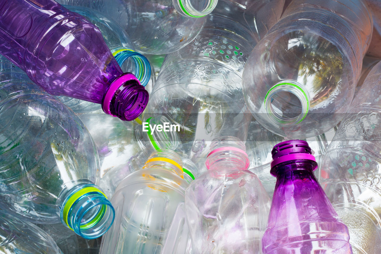 Full frame shot of plastic bottles
