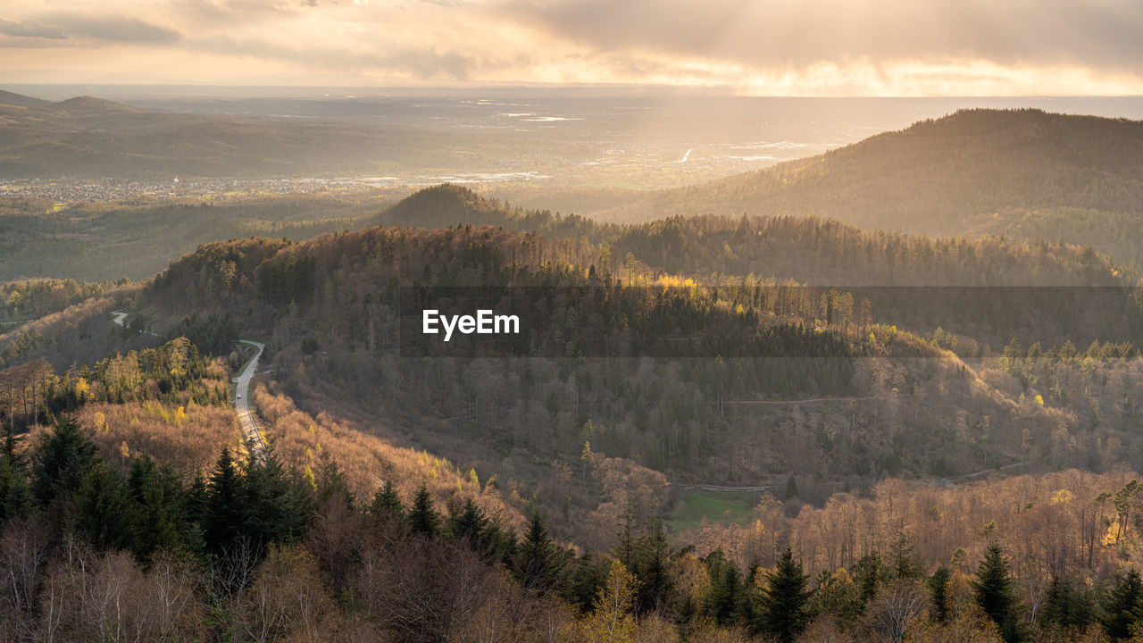 The entrance to the murgtal in the northern black forest shines in atmospheric sunlight