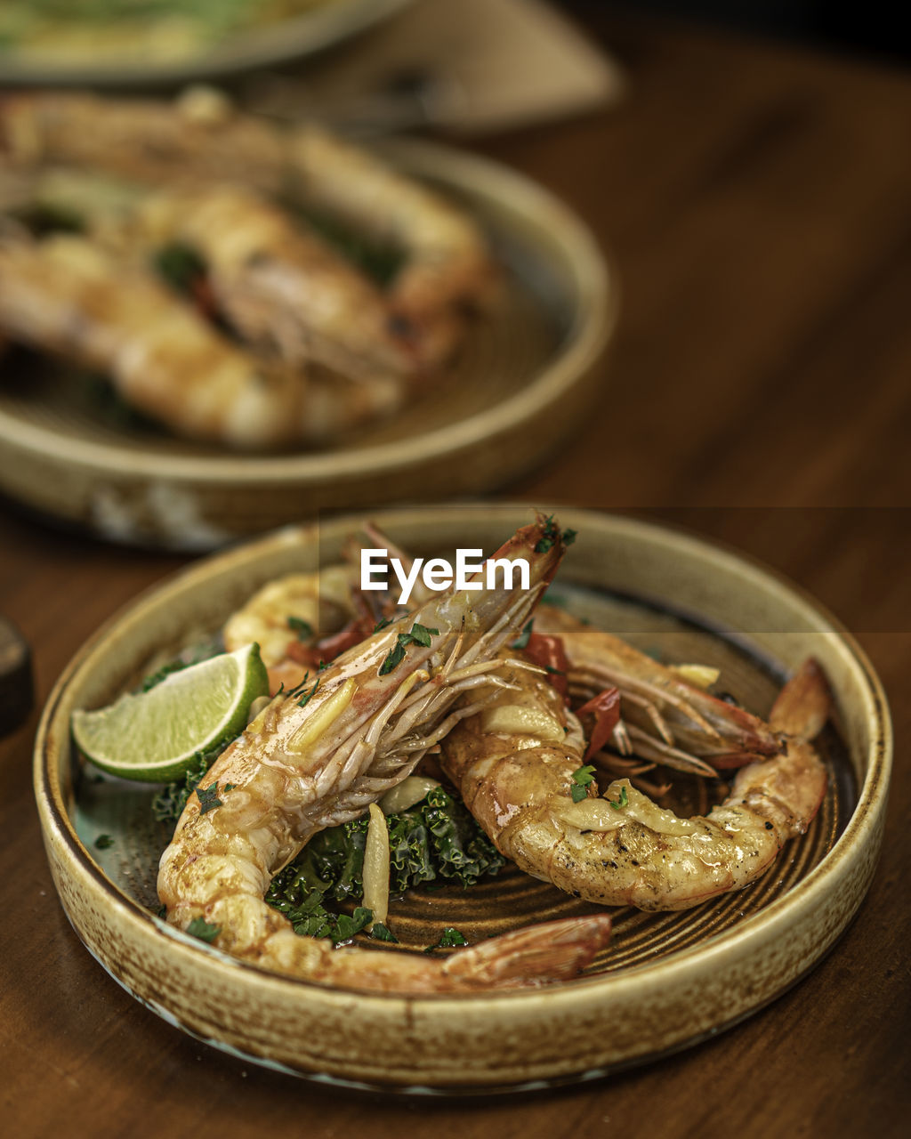 High angle view of seafood on table