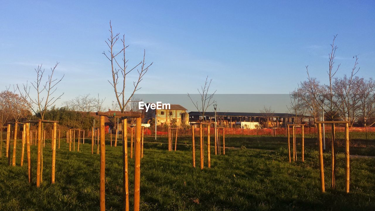 VIEW OF FENCE AGAINST CLEAR BLUE SKY