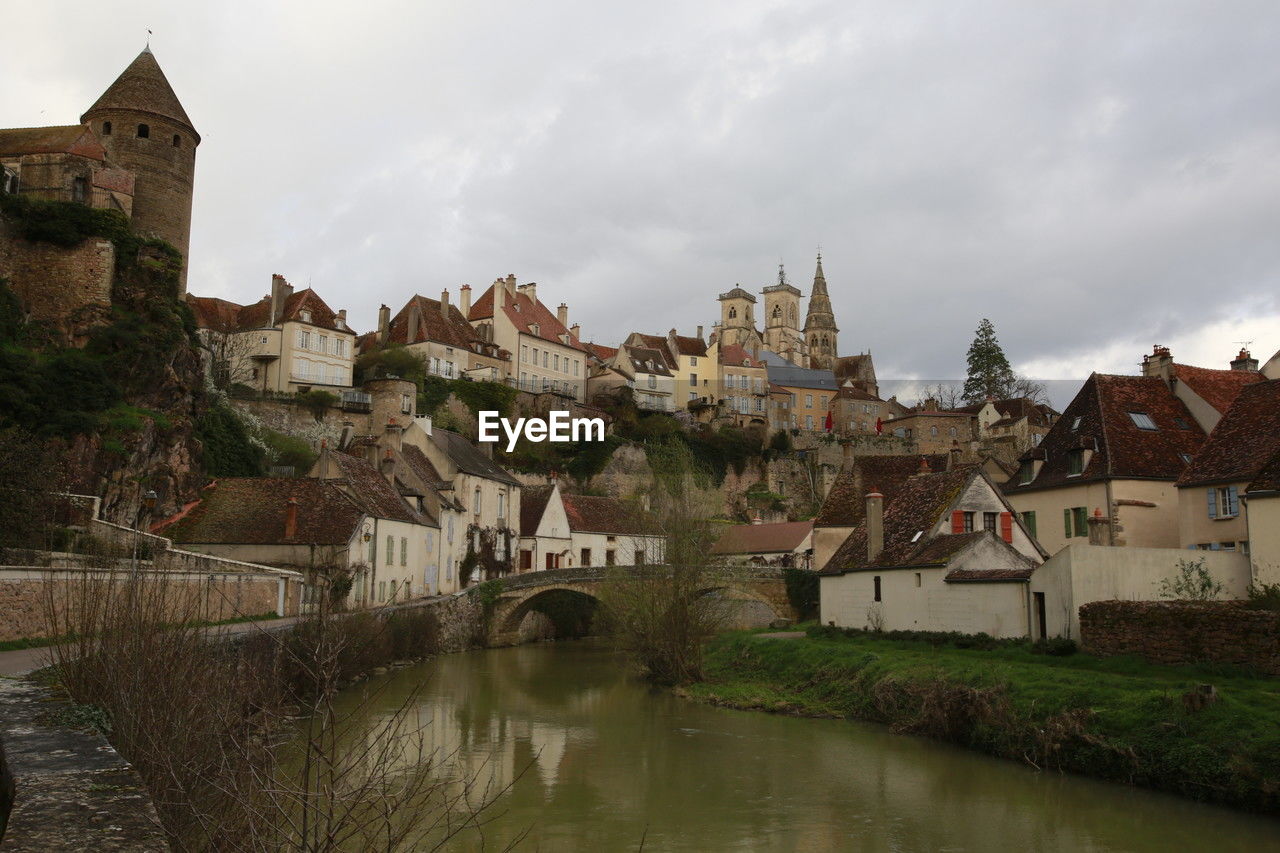 Medieval town by the river skyline