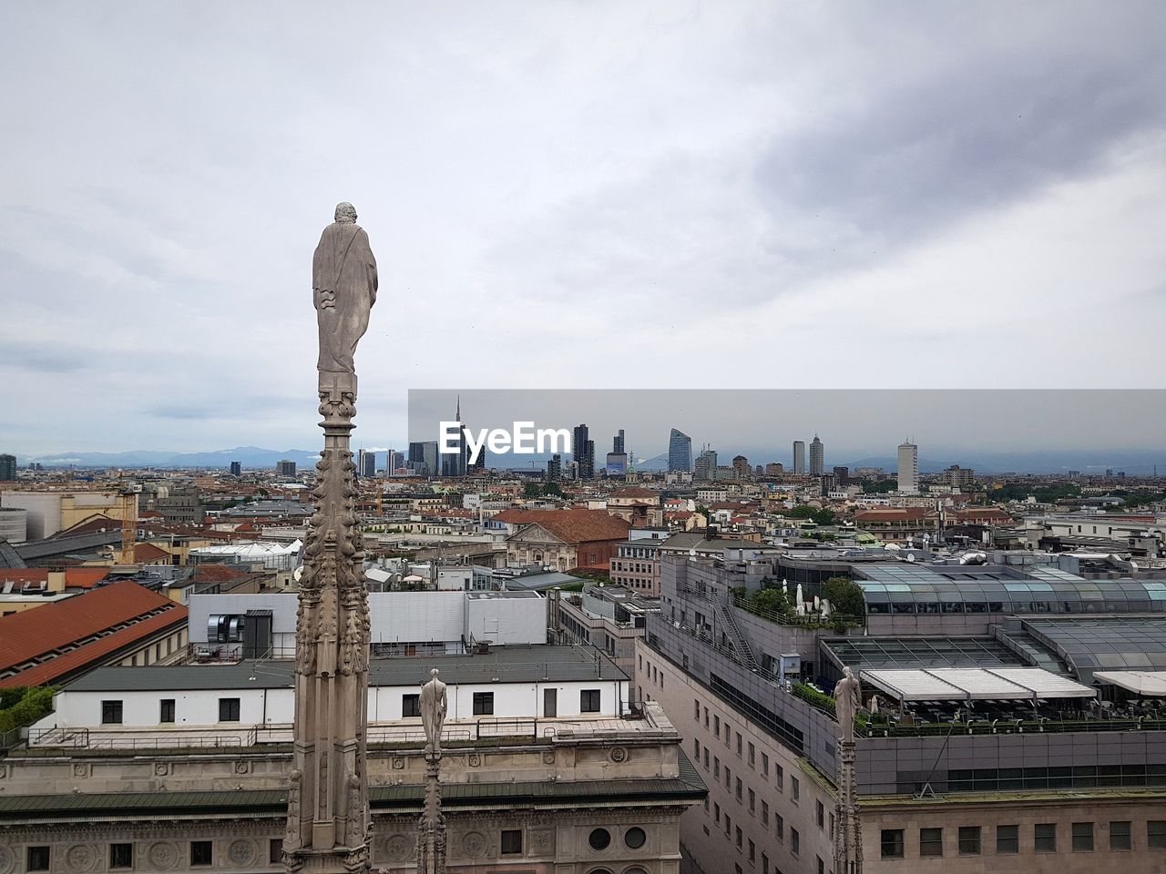 High angle view of buildings against sky