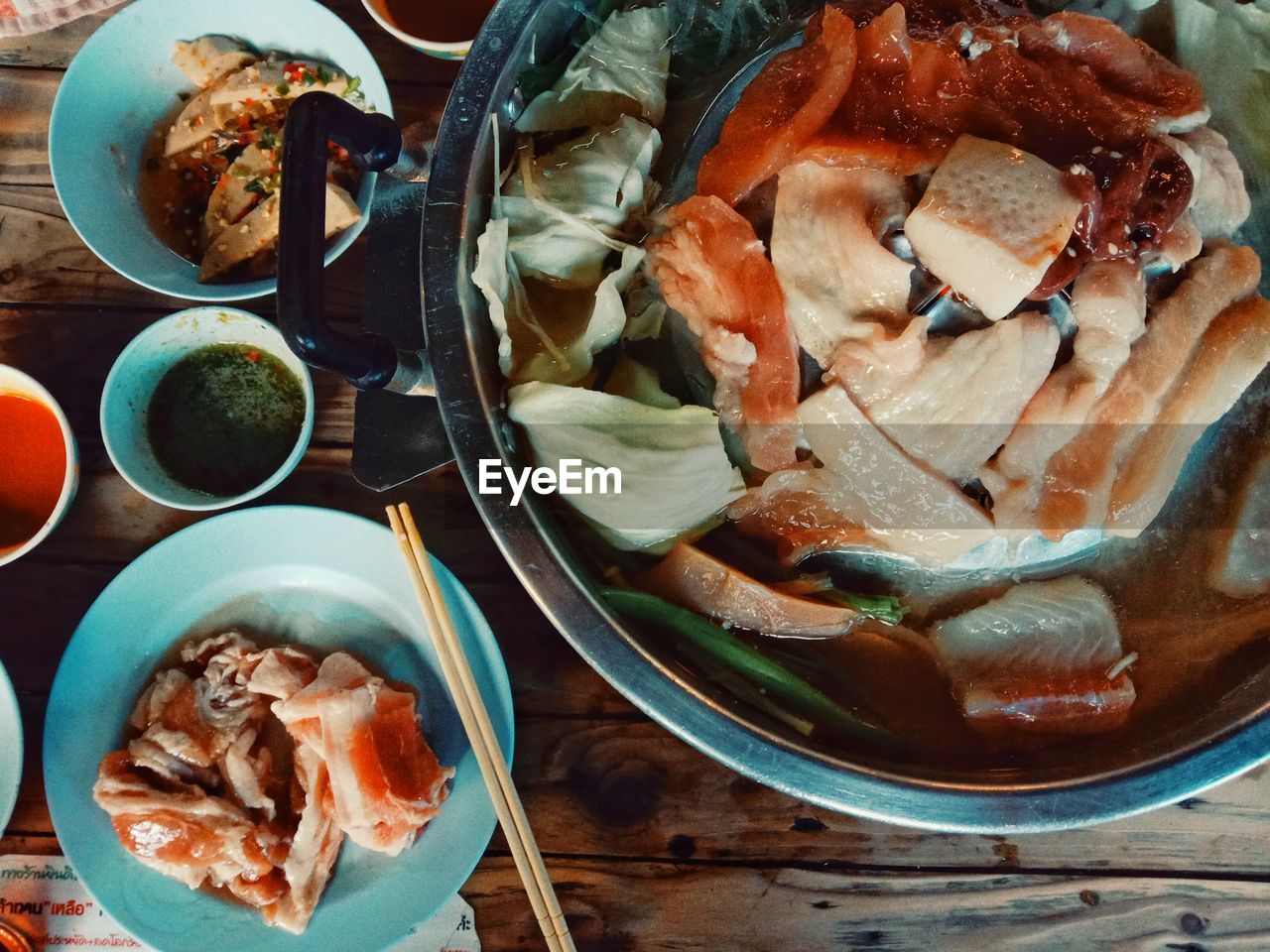 High angle view of food served in plate