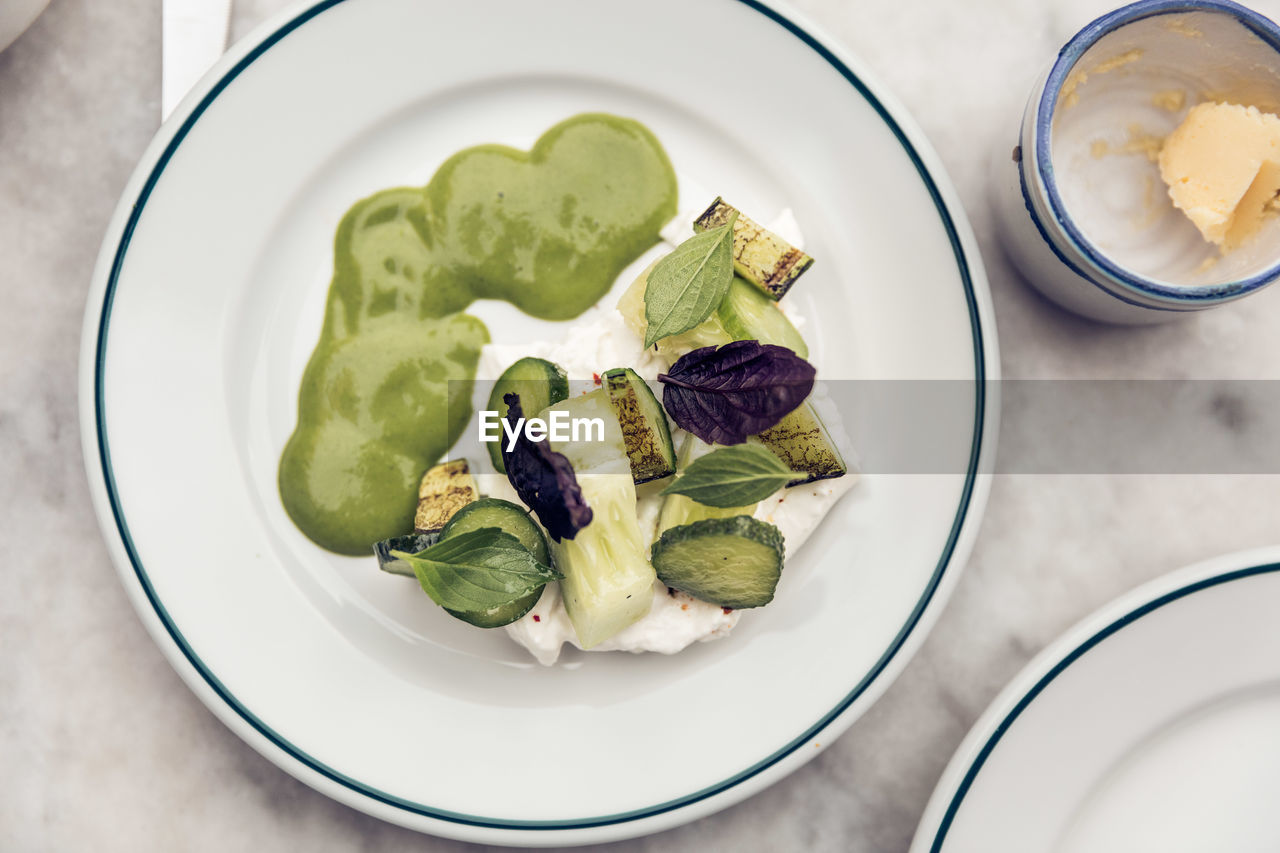 Directly above shot of meal served in plate