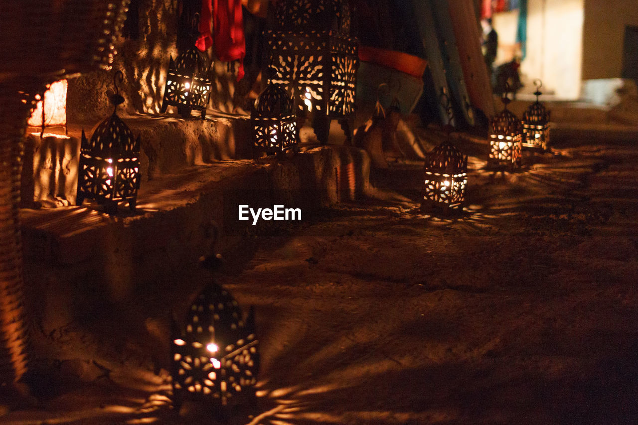Illuminated traditional lanterns for sale at night market