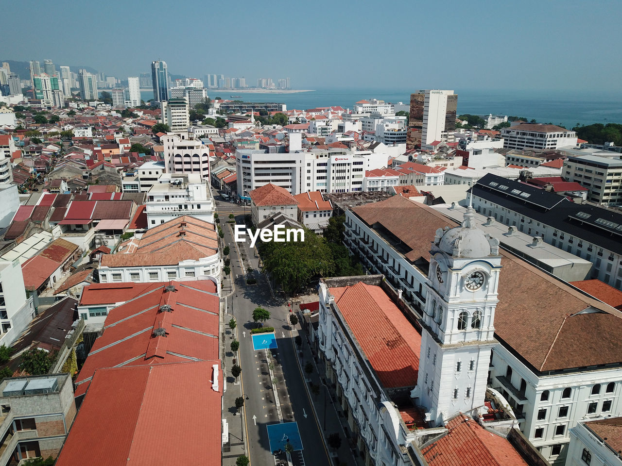 Aerial view old colonial building wisma kastam,penang