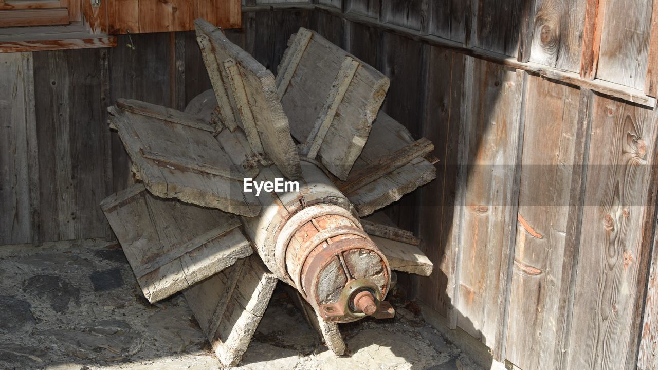 High angle view of old abandoned wood