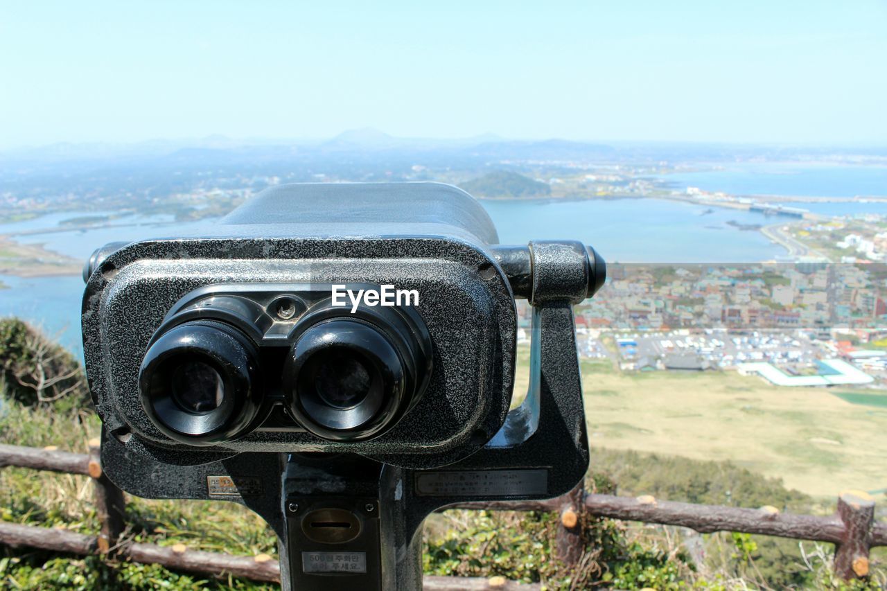 Close-up of cityscape against clear sky