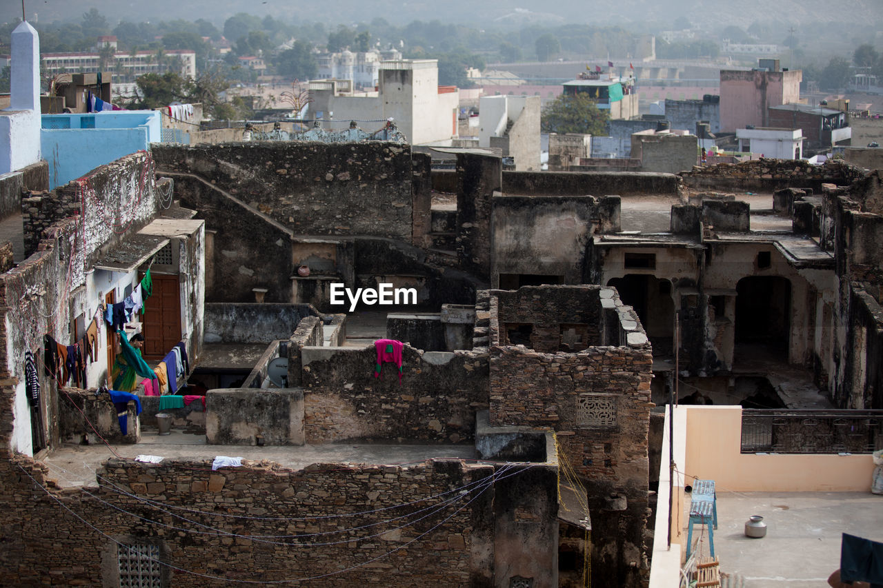 High angle view of rooftops