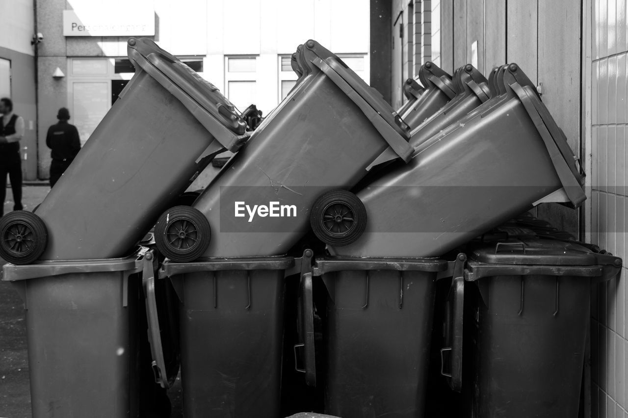 Close-up of garbage cans 