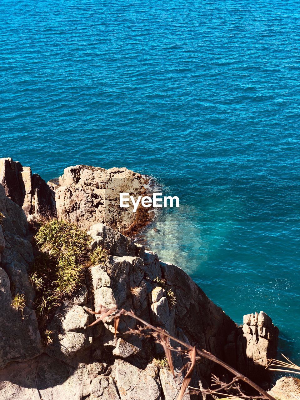 High angle view of rocks on beach