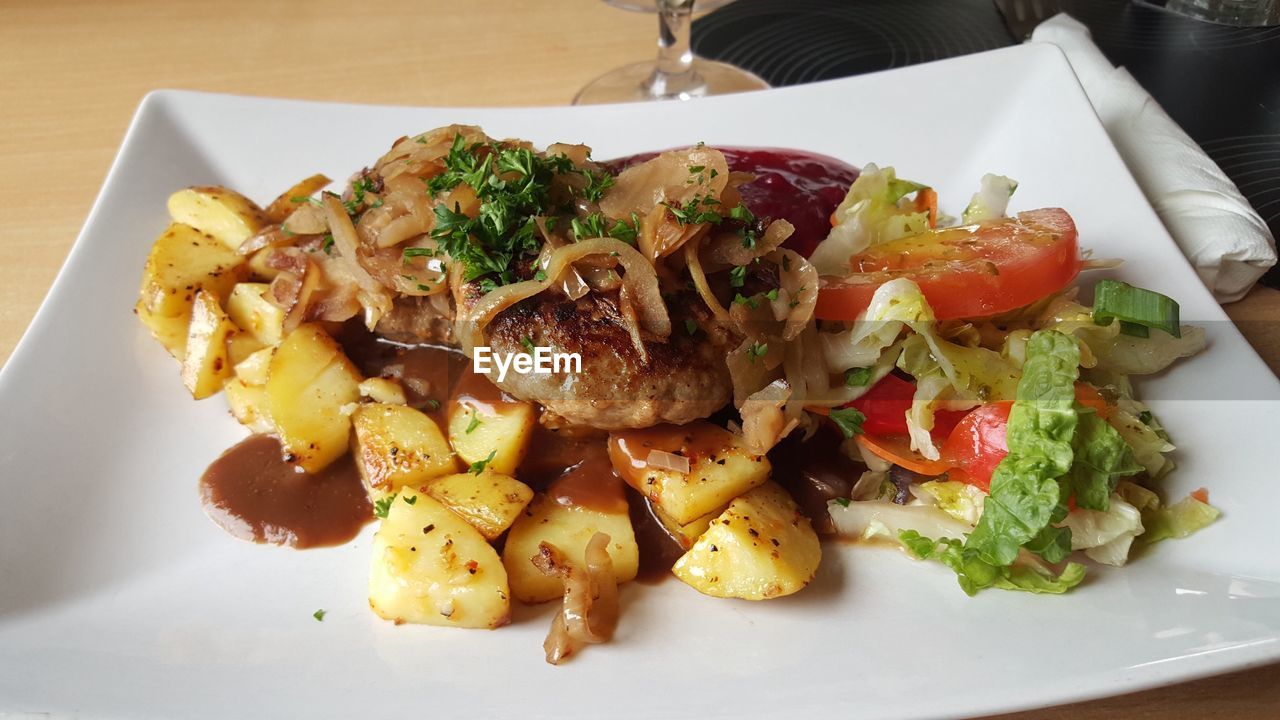 Close-up of food in plate on table