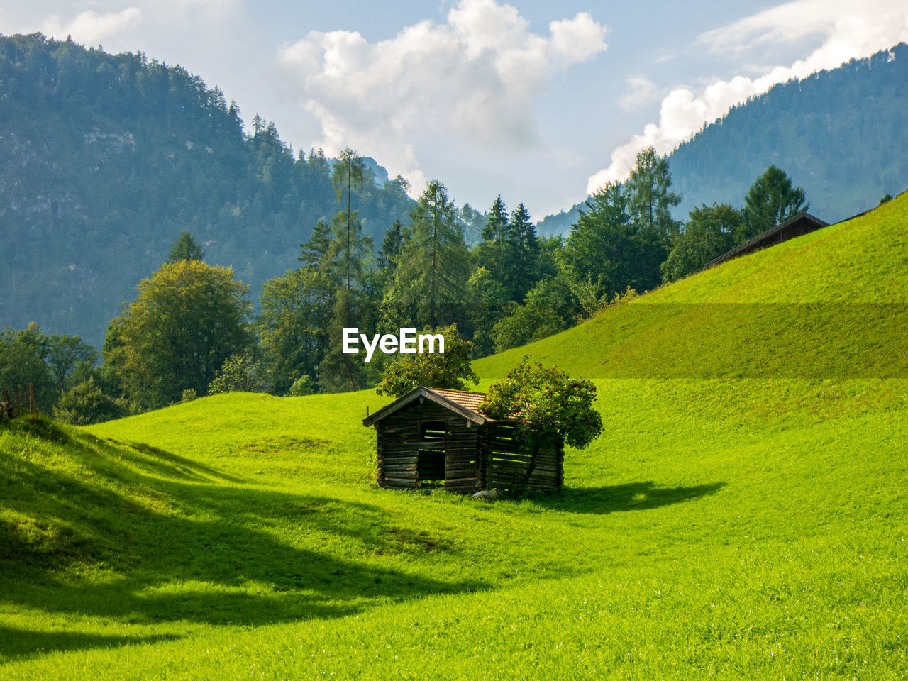 Barn in an alpine landscape in berchtesgaden.