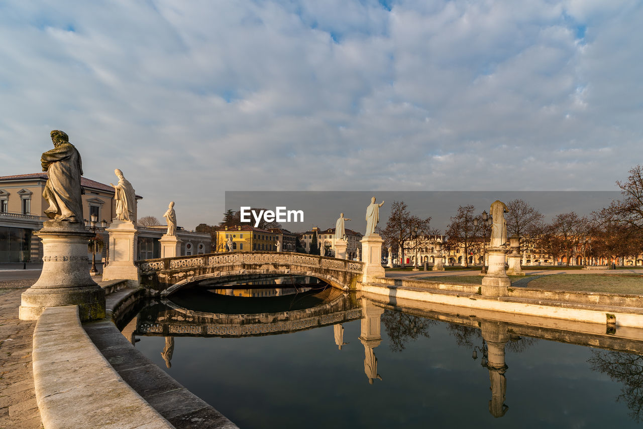 Prato della valle, square in the city of padua with the memmia island surrounded by a canal