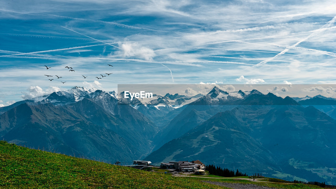 Scenic view of snowcapped mountains against sky in austria