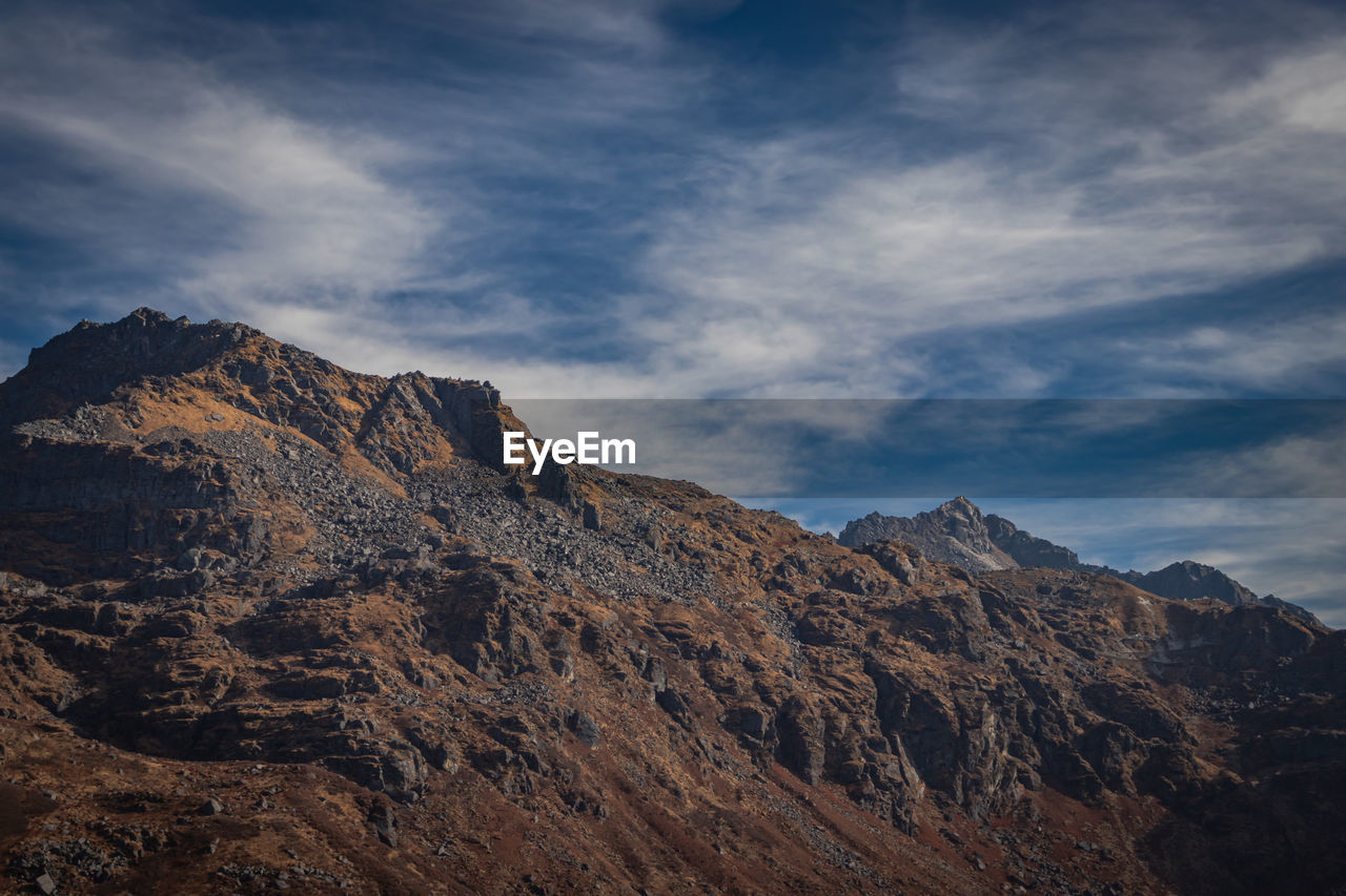 Himalayan breathtaking landscape with bright blue sky