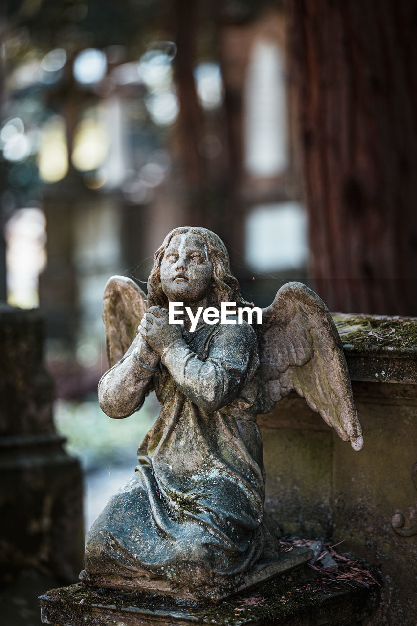 CLOSE-UP OF STATUE OF ANGEL SCULPTURE