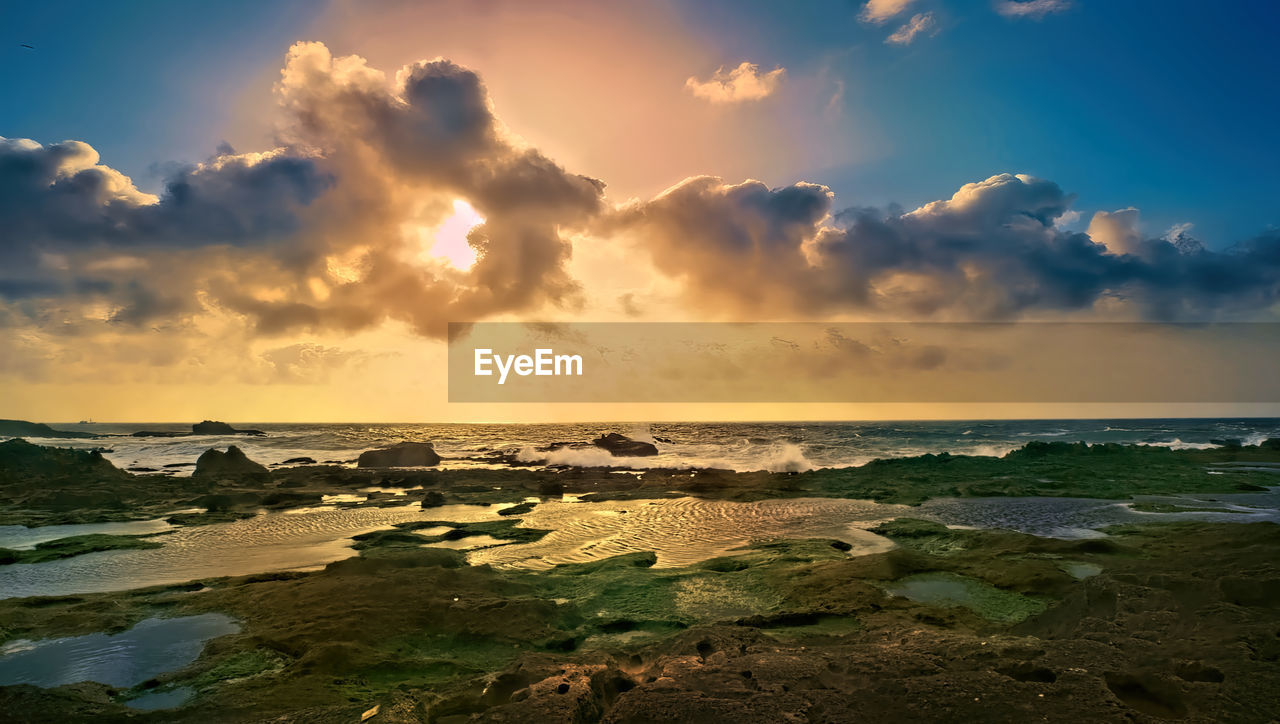 Scenic view of sea against sky during sunset, morocco 