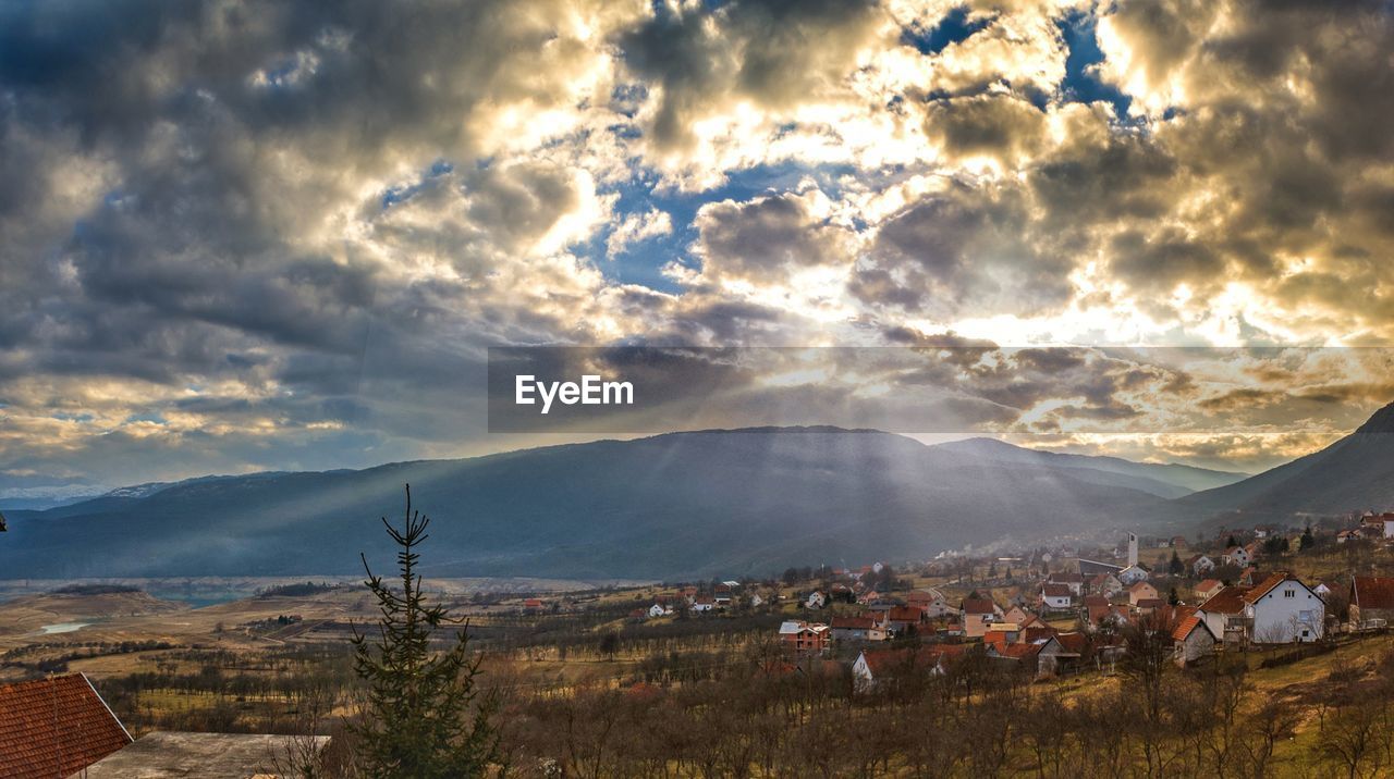 Panoramic view of landscape against sky during sunset