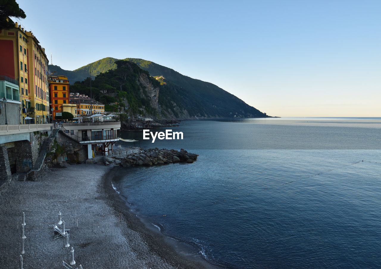 Characteristic colored houses of camogli overlooking the sea