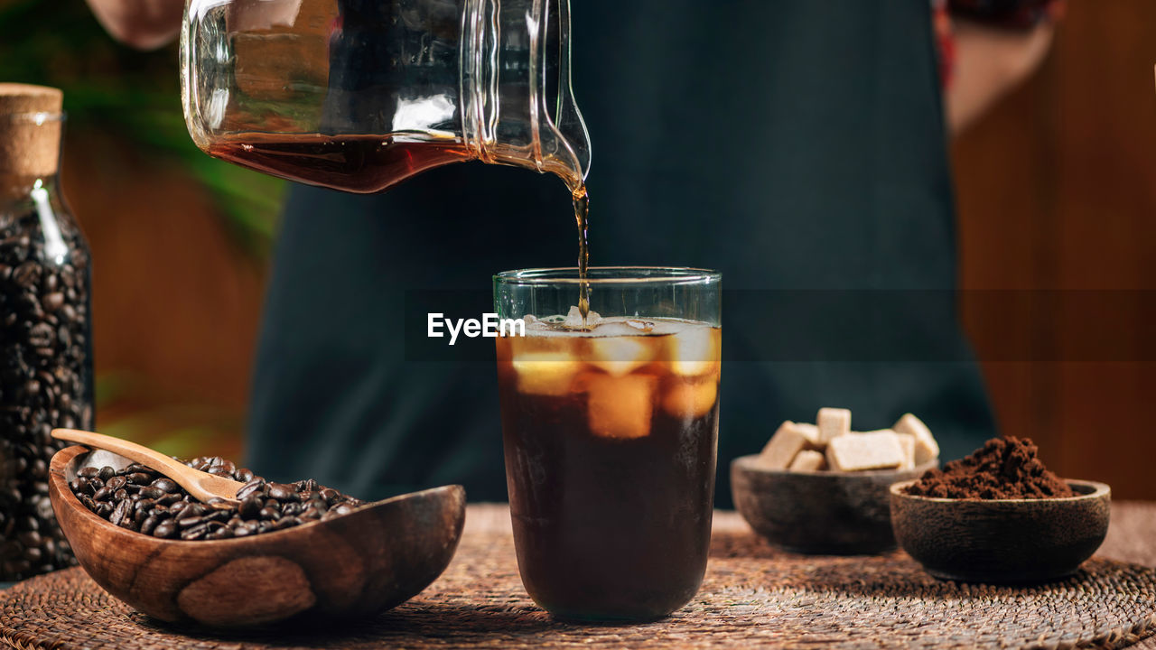 Pouring cold brew coffee