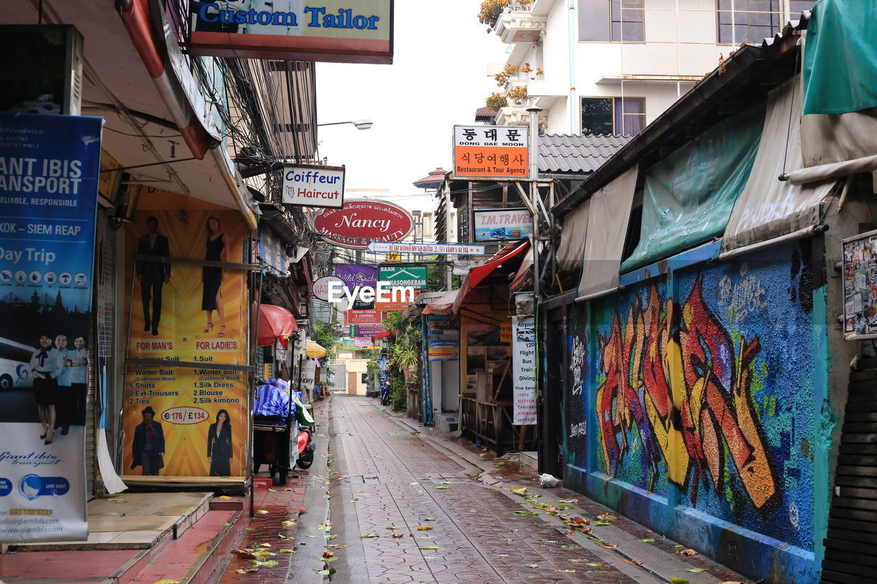 GRAFFITI ON FOOTPATH BY BUILDINGS IN CITY