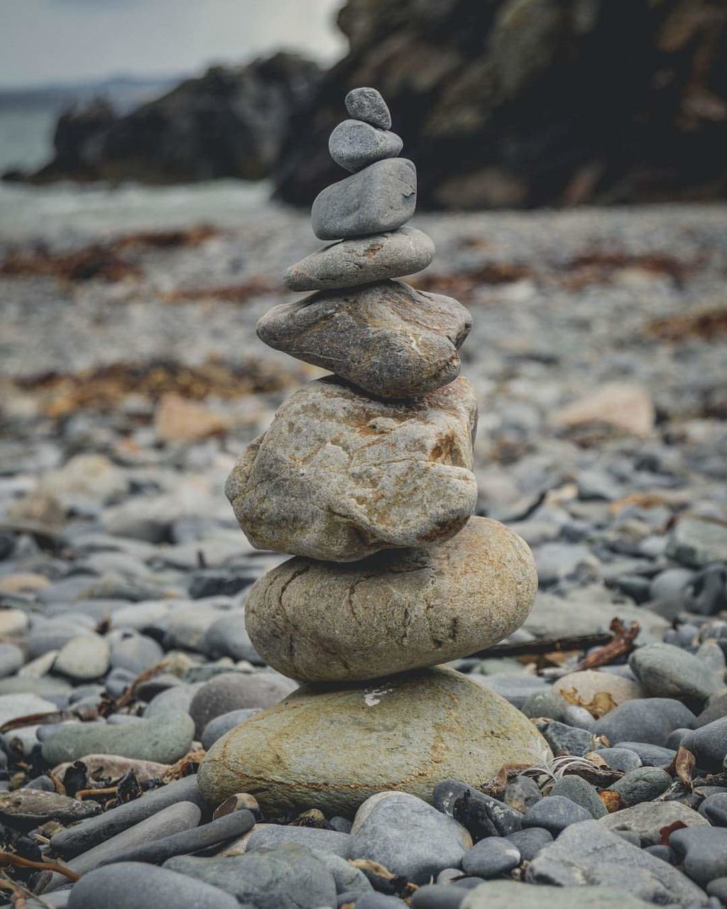 Close-up of stone stack on rocks